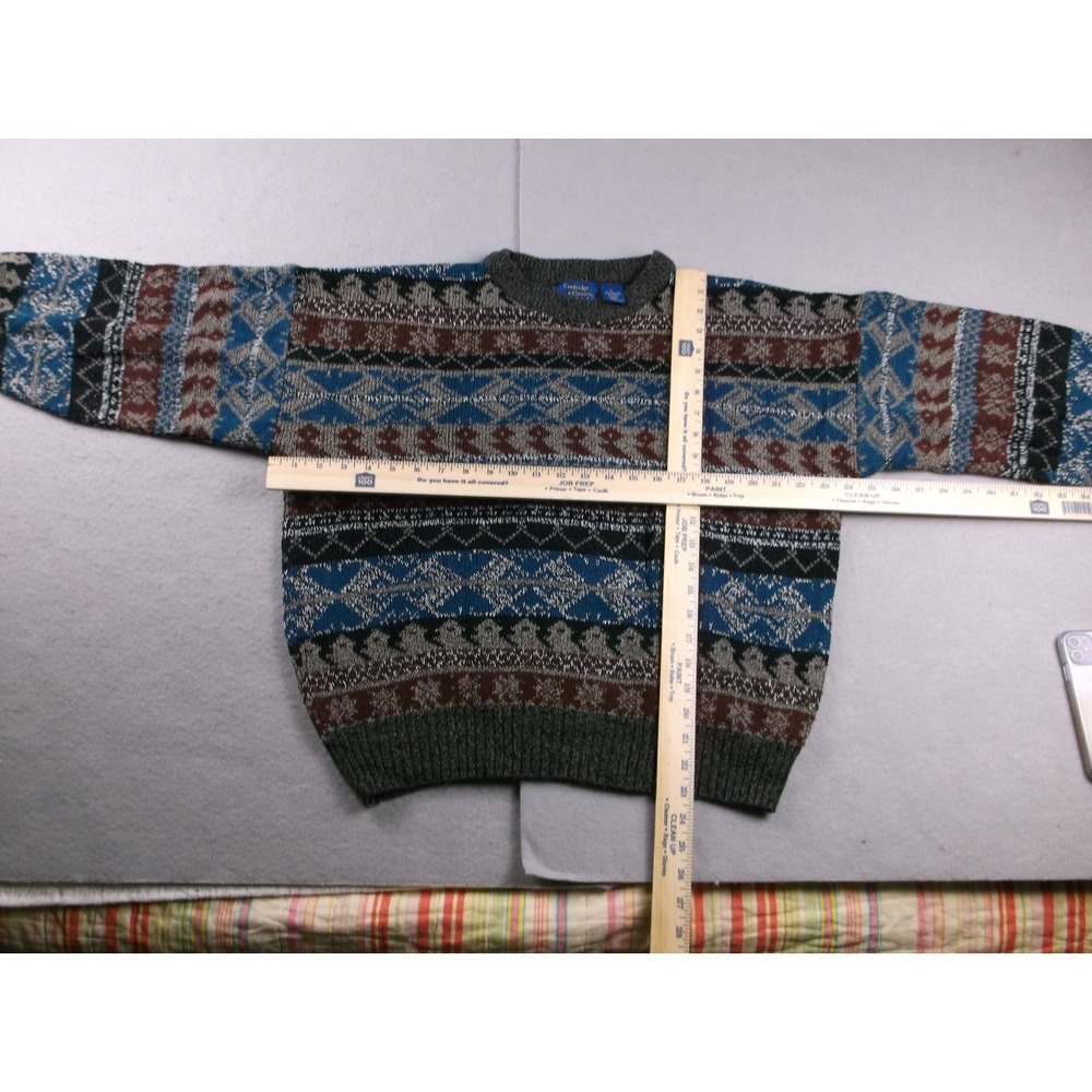 Cambridge Classics Mens Vintage Fair Isle Crewneck Sweater Blue Brown Large - Picture 5 of 9